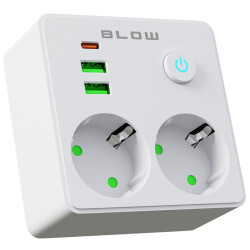 Rozgałęźnik Elektryczny R-20 PR BLOW, 2-Gniazda 230V + 2x USB + USB-C, Biały