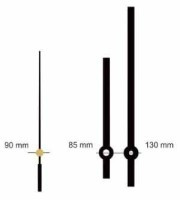 UM213Y.11C Komplet wskazówek: godzinowa 85mm, minutowa 130mm, sekundowa 90mm - typu solid, czarne - typu Y