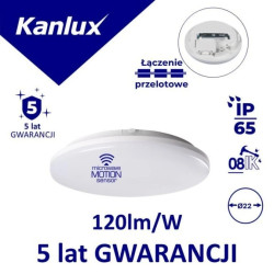 Plafoniera LED z czujnikiem ruchu STIVI LED 10W-NW-O-SE okrągła Ø 22 1500lm 4000K IP65 IK08 II kl. 5 lat Gwar. PZH biały 35005