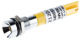 Lampka kontrolna do montażu panelowego, Żółta 8mm LED Chrom Końcówka lutownicza RS PRO