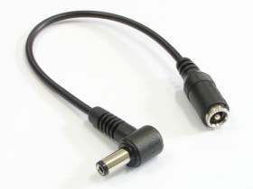 Adapter wtyk DC 2.1/5.5 kątowy na gniazdo DC 2.1/5.5, L=0.2m