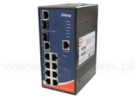 IPS-3082GC-24V, Switch przemysłowy zarządzalny, DIN, 8x 10/100 RJ-45 PoE+ + 2 sloty SFP z DDM / RJ-45, O/Open-Ring <10ms