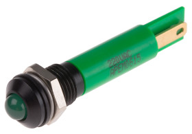 Lampka kontrolna do montażu panelowego 220V ac, zielona 8mm LED RS PRO