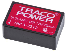 Przetwornica DC-DC, 3W, Uwe 36 → 160 V DC, Uwy 12V dc, Iwy ±125mA Nie, TRACOPOWER Tak