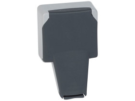 PLEXO66 Gniazdo pojedyncze z uziemieniem z klapką blokującą wtyczkę (bez puszki) szare 090485 LEGRAND