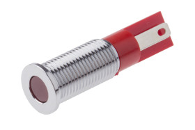 Lampka kontrolna do montażu panelowego 6V dc, czerwona 8mm LED Chrom Faston, oczko lutownicze RS PRO