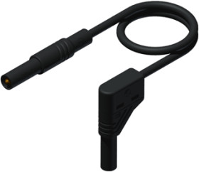 Measuring lead with (4 mm plug, spring-loaded, straight) to (4 mm plug, spring-loaded, angled), 0.25 m, green/yellow, silicone,