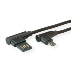 Kabel ROLINE USB 2.0, męski odwracalny A - męski Micro B (kąt 90), czarny, 0,8 m