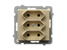 SONATA Gniazdo potrójne EURO z przesłonami torów prądowych szampański złoty GP-3RP/m/39 OSPEL