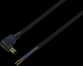 DC connection cable, 1.5 m, black, plug 2.1 x 5.5 mm, angled to open end, 075910