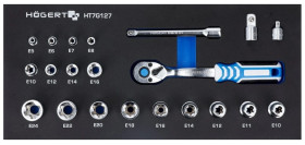 Zestaw narzędziowy z grzechotką 3/8, 22 szt., wkład EVA HT7G127