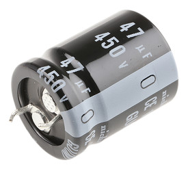Kondensator 47μF 450V dc Zatrzaskowy Nichicon roztaw: 10mm 20 (Dia.) x 25mm