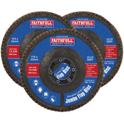 Faithfull FAIFD11512Z3 Zirconia Abrasive Jumbo Flap Disc 115 x 22mm 120 Grit 3Pk