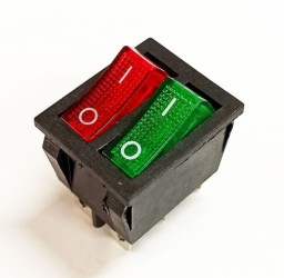 Przełącznik kołyskowy podwójny podświetlany 230V, czerwono - zielony stabilny ON-OFF