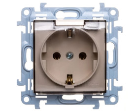 Simon 10 Gniazdo pojedyncze SCHUKO z uszczelką klapką transparetną kremowe 16A 250V IP44 CGSZ1B.01/41A