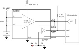 AEC-Q100, 26-V, 350-kHz current sense amplifier with integrated overcurrent comparator