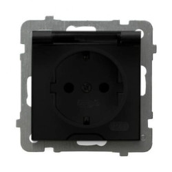 AS Gniazdo bryzgoszczelne z uziemieniem schuko IP-44 wieczko przezroczyste czarny metalik GPH-1GS/m/33/d