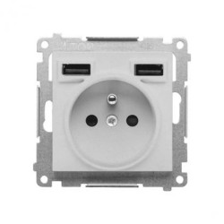 Simon 55 Gniazdo wtyczkowe ze zintegrowaną ładowarką 2xUSB A (moduł), 2.1 A, 5 V DC, 230 V Aluminium mat TGZ1ZUSB2AA.01/143