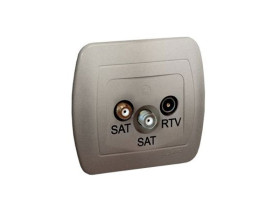 AKORD Gniazdo antenowe SAT/SAT/RTV końcowe satyna metalik częstotliwość dla wejścia SAT 5-2400MHz RTV 5-862MHz AZAR+SAT3.1-P2/29