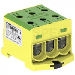 Listwa zaciskowa 3-torowa Al/Cu 6-95mm2 490A 1500V na szynę TH35 żółto-zielony OTL95-3 MOREK