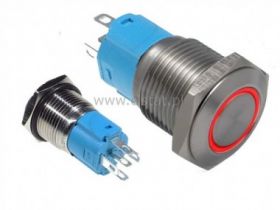 Przycisk stabilny 16mm płaski LED czerw.12V