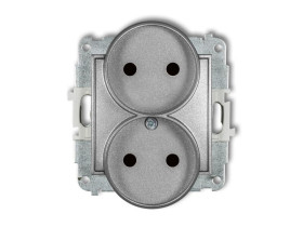 MINI Gniazdo podwójne bez uziemienia do ramki (przesłony torów prądowych) srebrny metalik 7MGPR-2p KARLIK