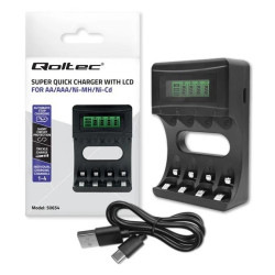Qoltec Ładowarka do akumulatorków Ni-MH typu R03 AAA R6 AA LCD Kabel USB