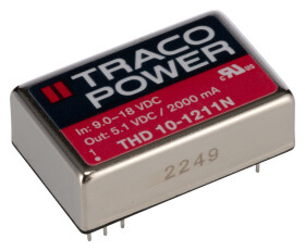 Konwerter DC/DC THD 10N, Uwe 18V dc, Uwe 9V, Uwy 5.1V, TRACOPOWER 2 A 10 W -40 °C 85 °C Otwór przelotowy