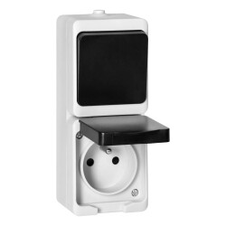 Zestaw gniazdo + włącznik jednobiegunowy ORNO AQUATIC MINI IP54 16A 230V natynkowy biało-czarny