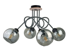 Lampa sufitowa nowoczesna 4xE27 RING BLACK/WOOD