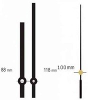 UM213Y.08C Komplet wskazówek: godzinowa 88mm, minutowa 118mm, sekundowa 100mm - typu solid, czarne - typu Y