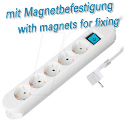 Socket outlet, 5 outlets, 1.5 m, with switch, flat plug, white