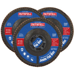 Faithfull FAIFD11580Z3 Zirconia Abrasive Jumbo Flap Disc 115 x 22mm 80 Grit 3Pk