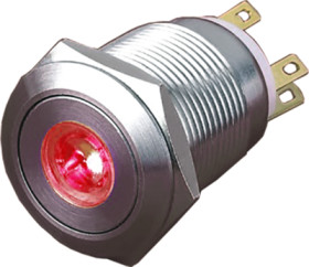 Vandal-proof pushbutton, 1 pole, silver, illuminated  (red), 5 A/250 V, mounting Ø 19 mm, IP65, PAV19BMFW1C6N