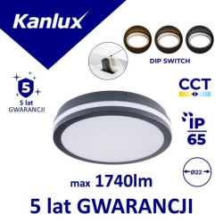 Plafoniera LED BENO 12-18W CCT-O G 1070-1740lm 3000-4000K ciepła/neutralna IP65 okrągła Ø22 IIkl. 5 lat gwar. grafitowy 38789