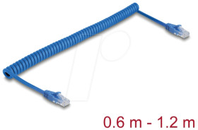 90197 RJ45 Coiled Cable Cat.6 0.6 m to 1.2 m blue