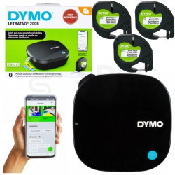 Drukarka etykiet DYMO LetraTag 200B BLUETOOTH dla domu, dzieci, home Office (LT-200B) [2172855] + 3x taśmy papierowe 12mm