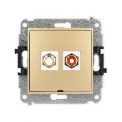 ICON Mechanizm gniazda podwójnego RCA, bez pola opisowego (typu cinch - biały i czerwony, pozłacany) złoty 29IGRCABO-2