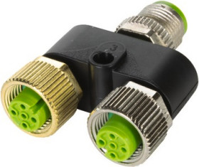 Adapter, 2 x M12 (5 pole, socket) to M12 (5 pole, plug), T-shape, 21433119500