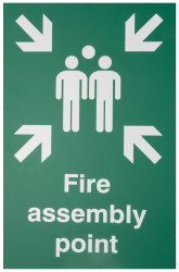 Znak BHP, tekst: "Fire Assembly Point, Polipropylenowe, kolor: Green, White BS 5499, ISO 7010 Znak