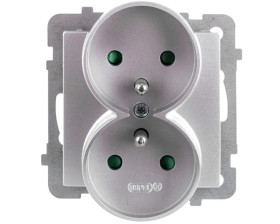 AS Gniazdo podwójne z/u z przesłonami srebro GP-2GRZP/m/18
