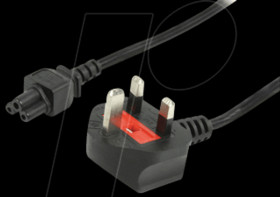 Mains power cable, cloverleaf, black UK