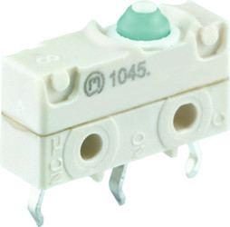 Subminiature snap-action switch, On-On, PCB connection, pin plunger, 1.9 N, 1 A/250 VAC, IP67, 1045.2251