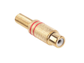 Gniazdo RCA złote 2 paski na kabel czerwone