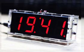 Zegar LED z czujnikiem temperatury światła obudową - zestaw do montażu czerwony