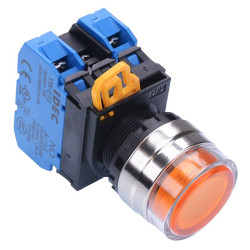 YW4L-MF2E20Q4A Amber 24V illuminated 22mm Metal Bezel Momentary Shrouded Push Button Switch 2NO IP65 IDEC