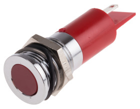 Lampka kontrolna do montażu panelowego 24V dc, czerwona 14mm LED Chrom Końcówka lutownicza RS PRO