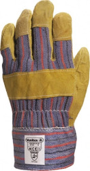 Rękawica typu doker z dwoiny bydlęcej, strona grzbietowa z drelichu DC103, kolor: żółto-niebieski, rozmiar: 10 / DC10310