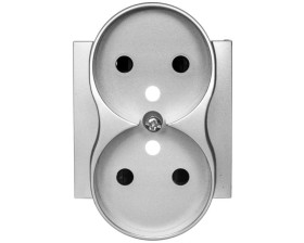 Simon 54 Pokrywa gniazda podwójnego z przesłonami srebrny mat z/u do ramek NATURE DGZ2MZNP/43