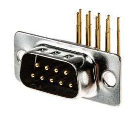 Złącze D-Sub 9-pinowe Męski Kąt Proste Przewlekany raster 2.77mm Złoto na niklu